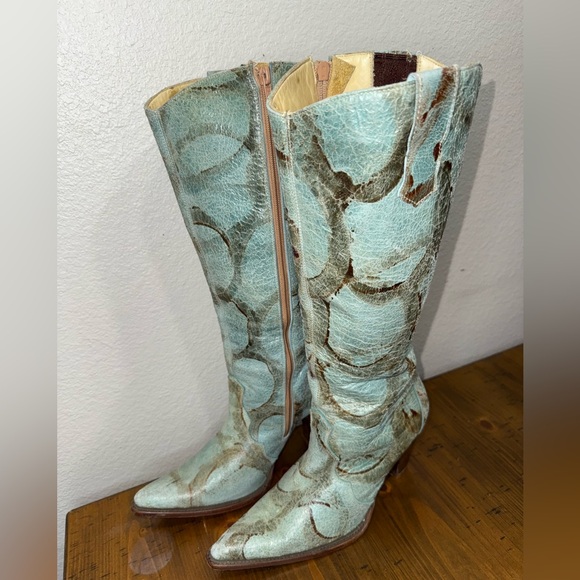 Vintage‎ Blue Leather Corral Zip Up Boots- Size 8 - Picture 3 of 11